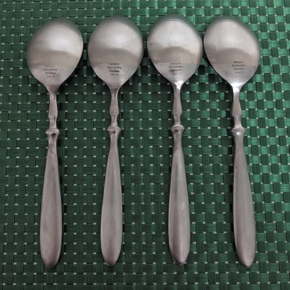 Hampton Silversmiths BISTRO SATIN Place Oval Soup Spoons Set of 4 Stainless Vtg - Picture 3 of 6